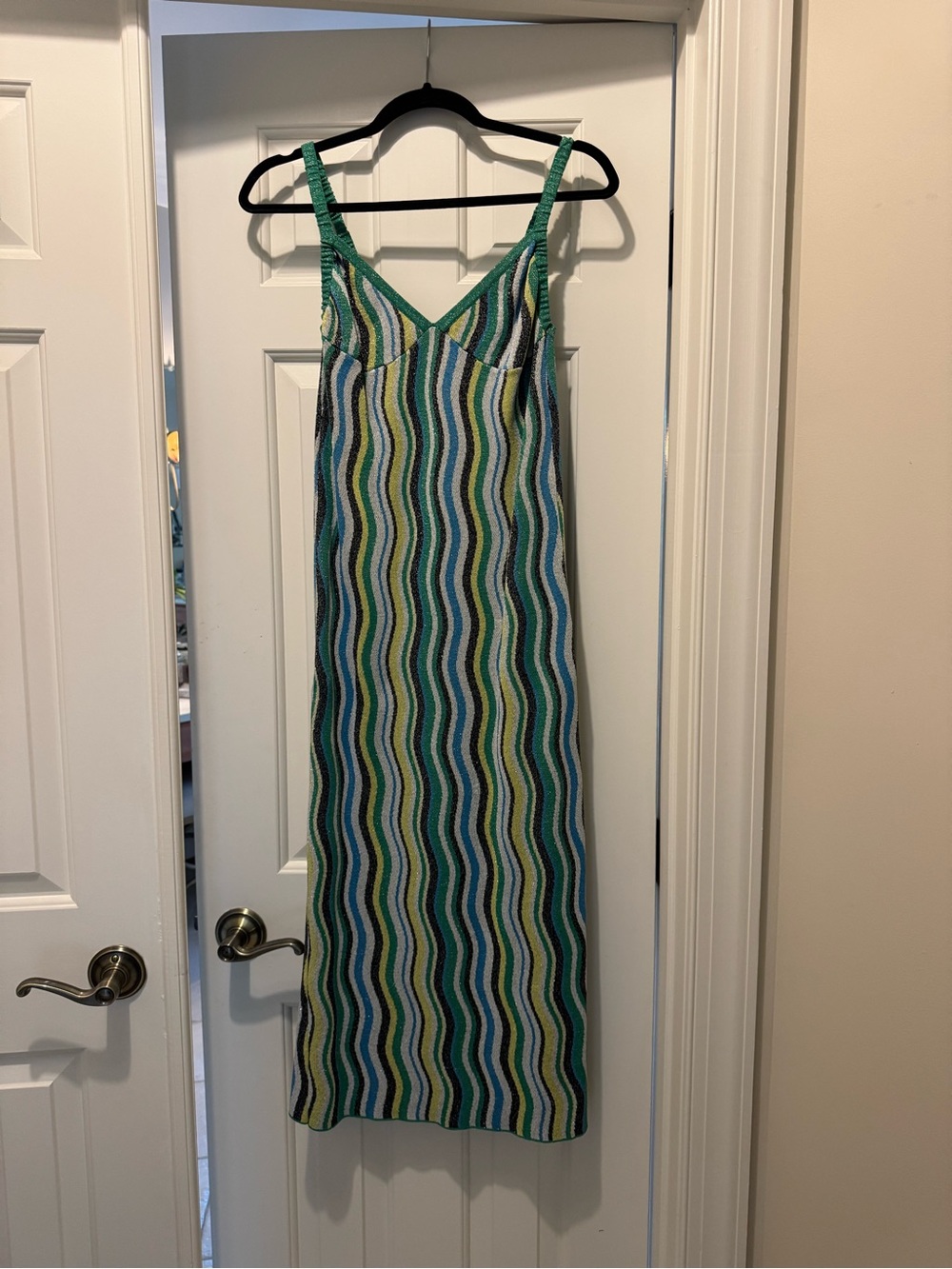 Simon Miller Multi-Stripe Wave Maxi Dress in Green, Blue, Black